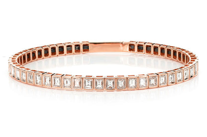 BAGUETTE BEZEL SET DIAMOND FLEX BANGLE BRACELET 14K SOLID GOLD 1.90CTW