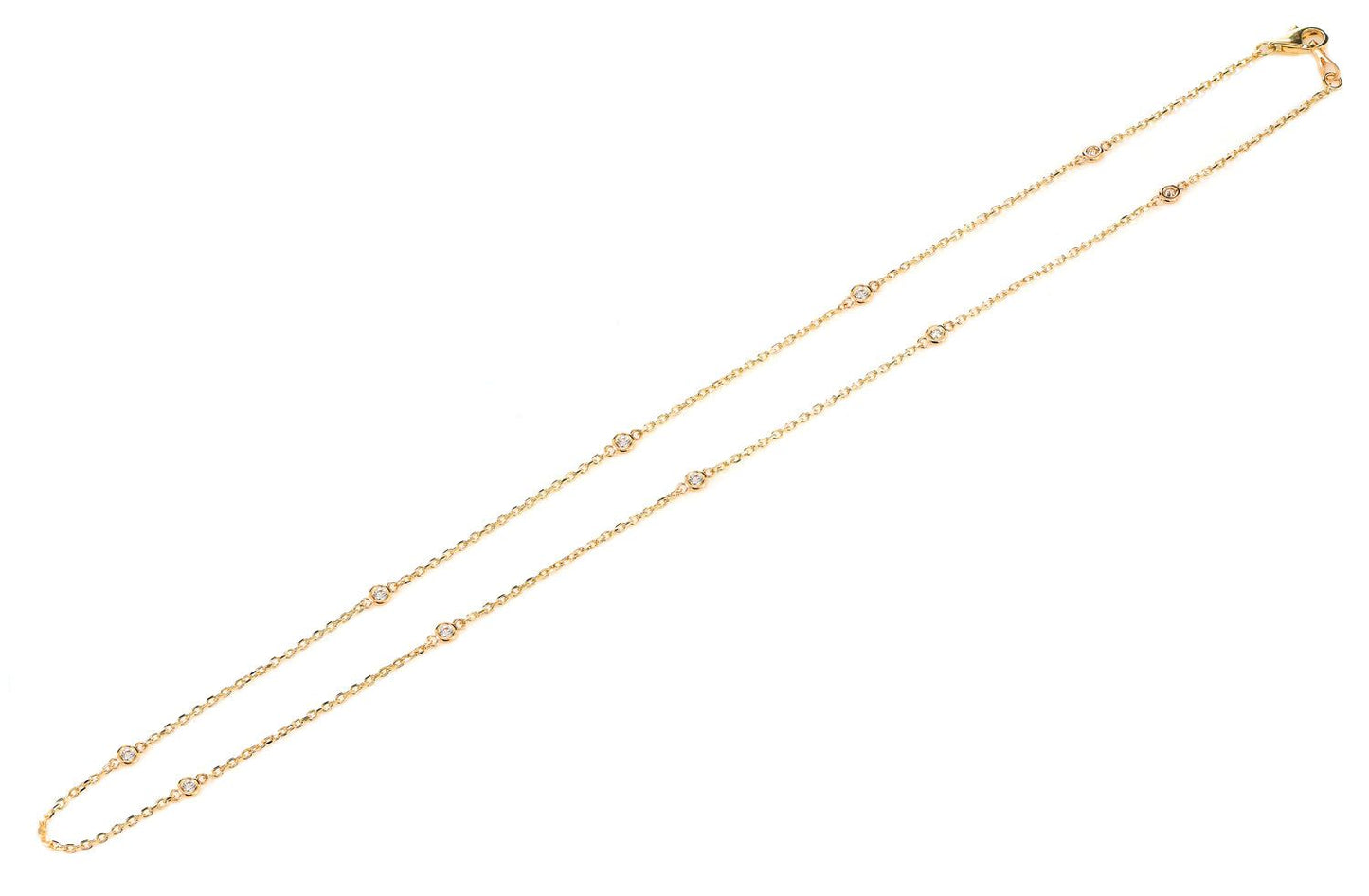 TEN STONE STATION BEZEL DIAMOND NECKLACE 14K SOLID GOLD 0.30CTW