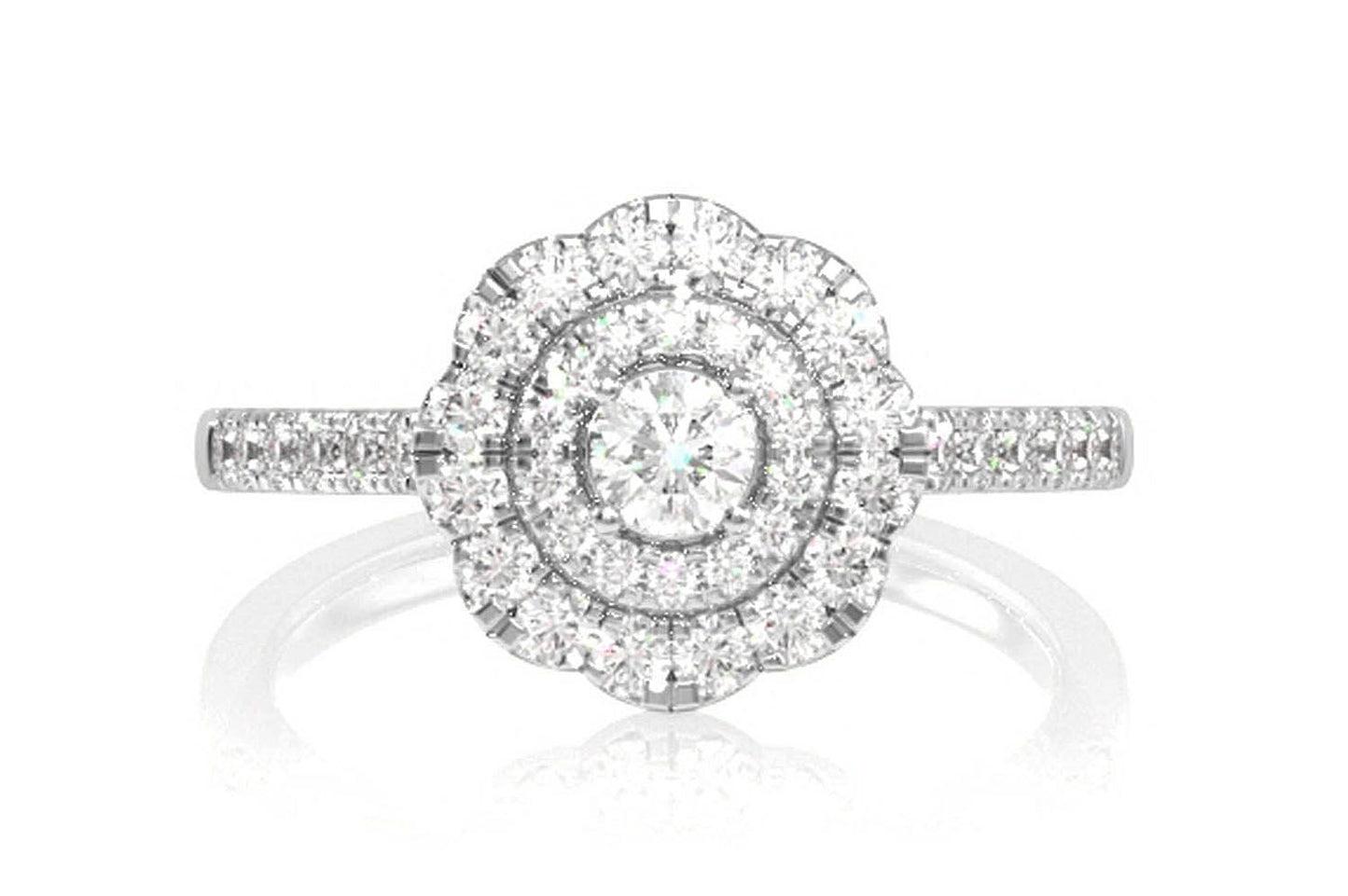 DOUBLE HALO SCROLL CATHEDRAL DIAMOND RING 14K SOLID GOLD 0.65CTW