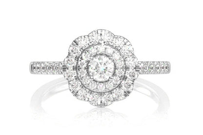 DOUBLE HALO SCROLL CATHEDRAL DIAMOND RING 14K SOLID GOLD 0.65CTW