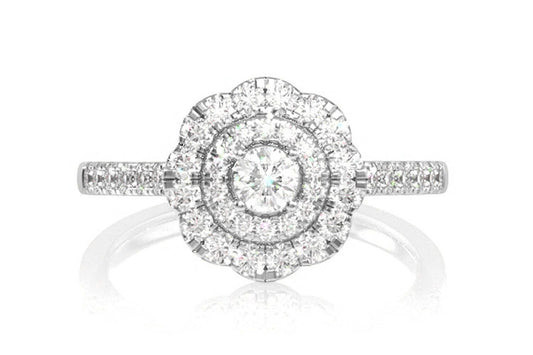 DOUBLE HALO SCROLL CATHEDRAL DIAMOND RING 14K SOLID GOLD 0.65CTW