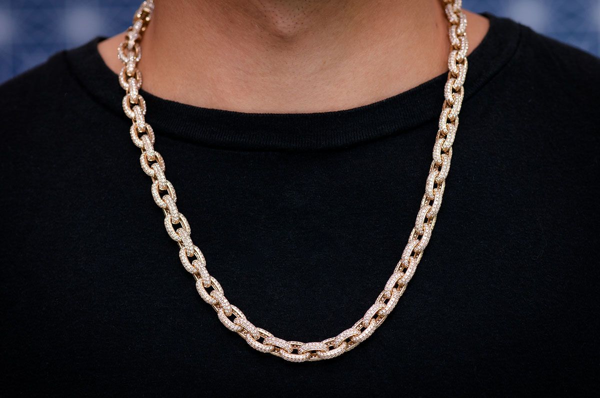 ELONGATED ROLO LINK DIAMOND NECKLACE 14K SOLID GOLD 58.48CTW