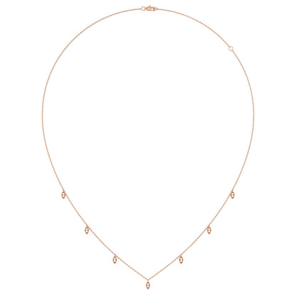 MARQUISE SHAPED DANGLING DIAMOND STATION NECKLACE 14K SOLID GOLD 0.12CTW