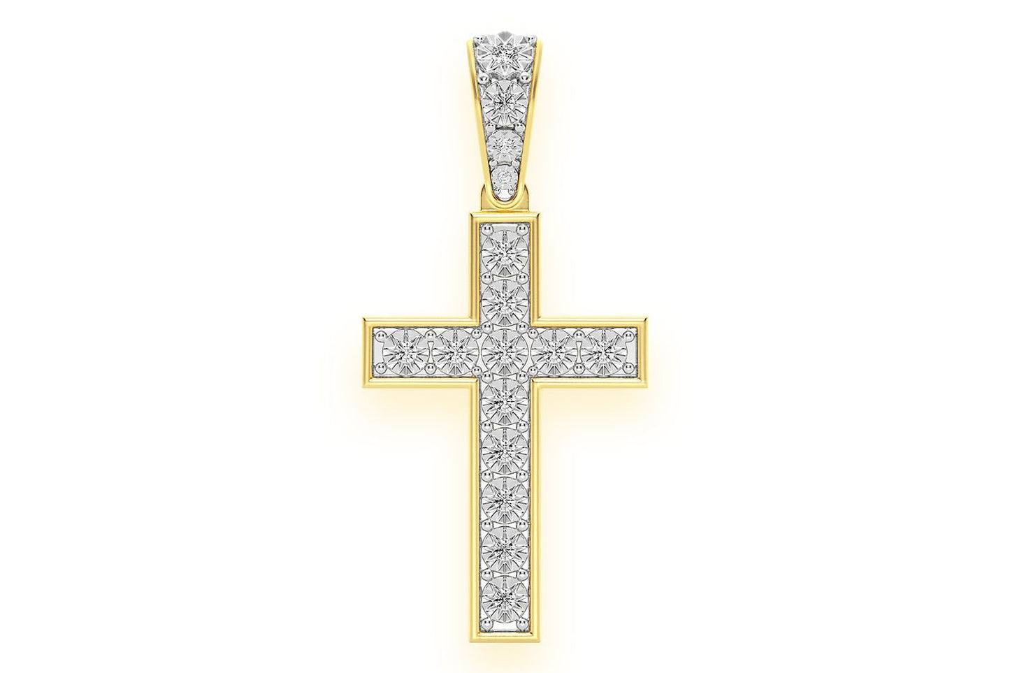 MIRACLE SET CROSS DIAMOND PENDANT 14K SOLID GOLD 0.25CTW