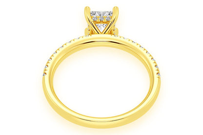 THINN - 0.75CT PRINCESS SOLITAIRE - ONE ROW UNDER HALO - DIAMOND ENGAGEMENT RING