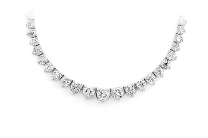 GRADUATED THREE-PRONG DIAMOND TENNIS NECKLACE 14K SOLID GOLD 15.65CTW