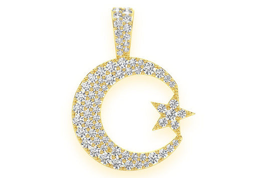 CRESCENT MOON DIAMOND PENDANT 14K SOLID GOLD .85CTW