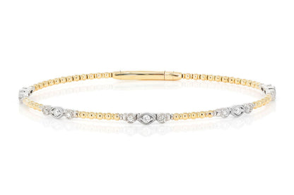 BEADED AND DIAMOND VINTAGE MILGRAIN FLEX BANGLE BRACELET 0.30CTW 14K SOLID GOLD