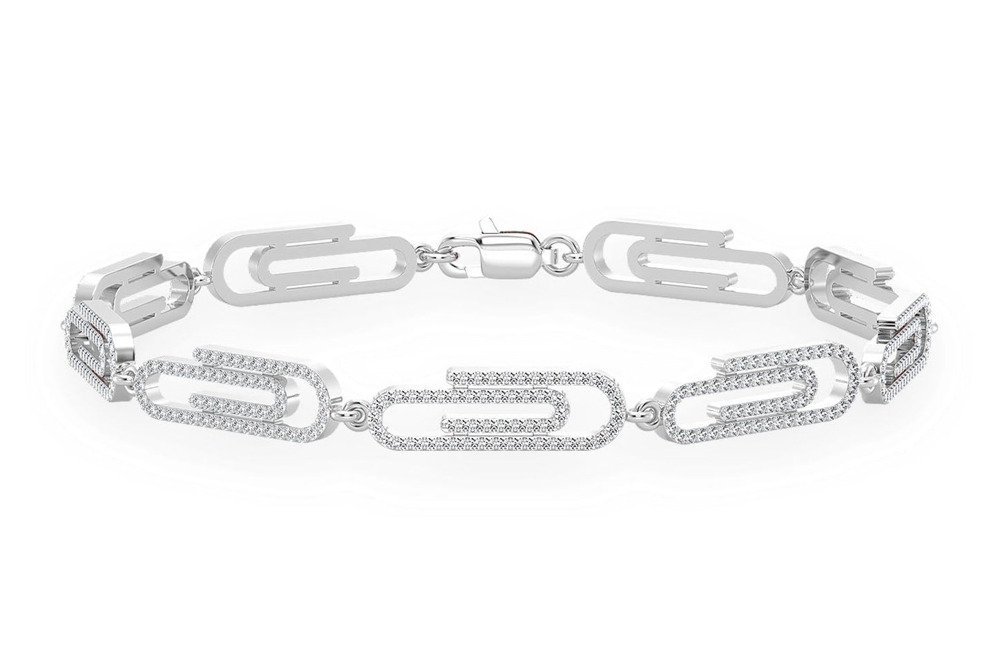 PAPER CLIP ETERNITY DIAMOND BRACELET 14K SOLID GOLD 1.85CTW