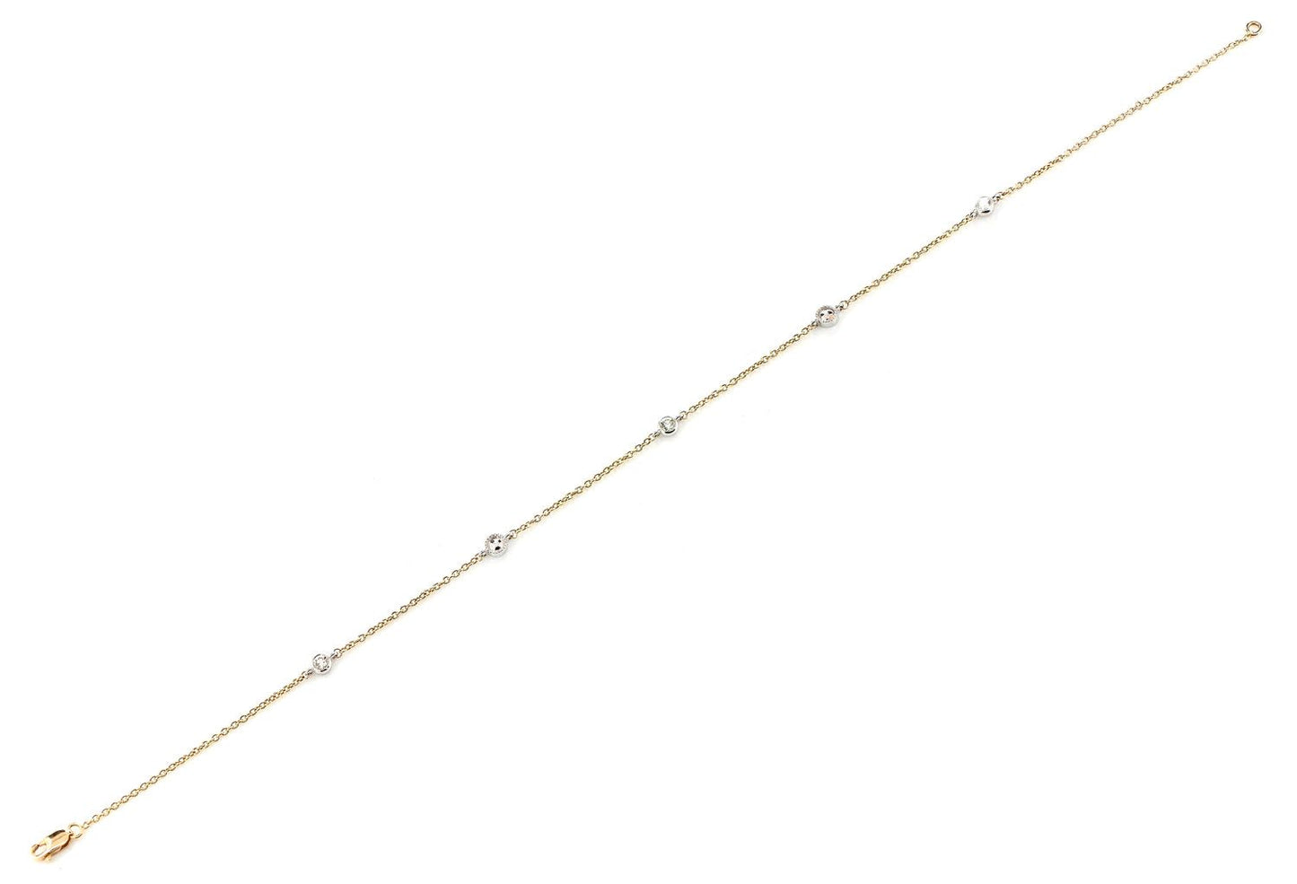 BEAD BEZEL DIAMOND STATION BRACELET 14K SOLID GOLD 0.10CTW