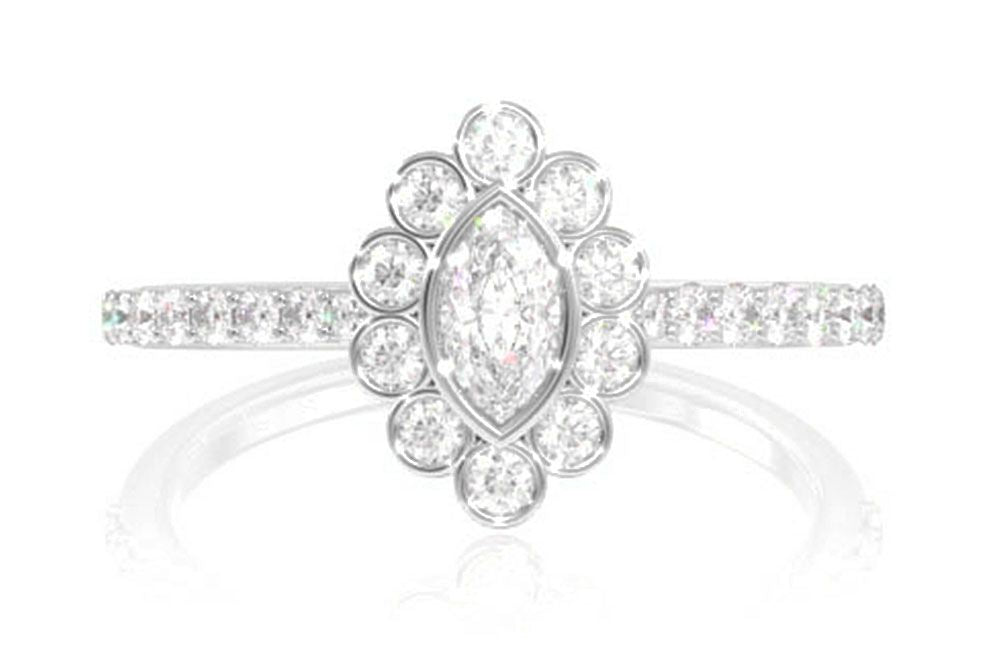 0.50CTW ANTIQUE INSPIRED MARQUISE HALO DIAMOND ENGAGEMENT RING