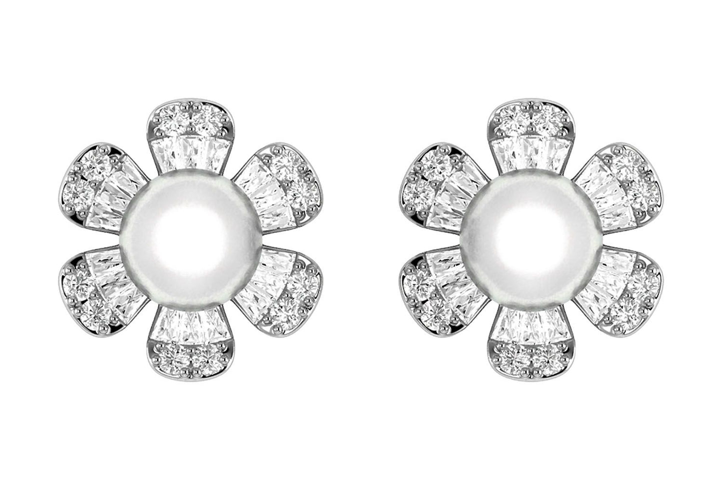 PEARL DIAMOND DAISY STUD EARRINGS 14K SOLID GOLD 0.30CTW
