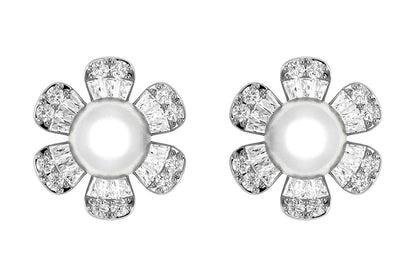 PEARL DIAMOND DAISY STUD EARRINGS 14K SOLID GOLD 0.30CTW