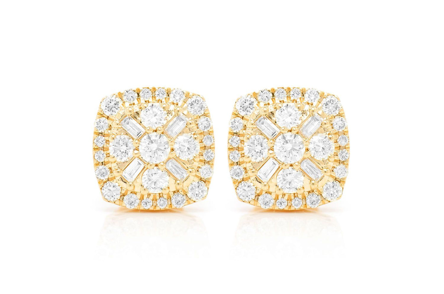 BAGUETTE FLOWER STUD DIAMOND EARRINGS 14K SOLID GOLD 1.00CTW