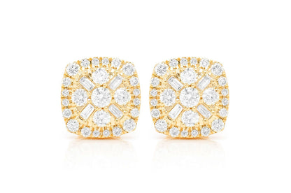 BAGUETTE FLOWER STUD DIAMOND EARRINGS 14K SOLID GOLD 1.00CTW