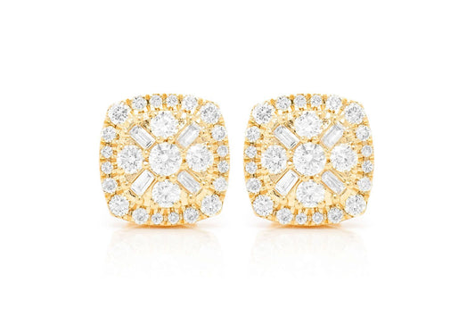 BAGUETTE FLOWER STUD DIAMOND EARRINGS 14K SOLID GOLD 1.00CTW