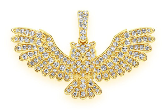OWL DIAMOND PENDANT 14K SOLID GOLD 0.75CTW