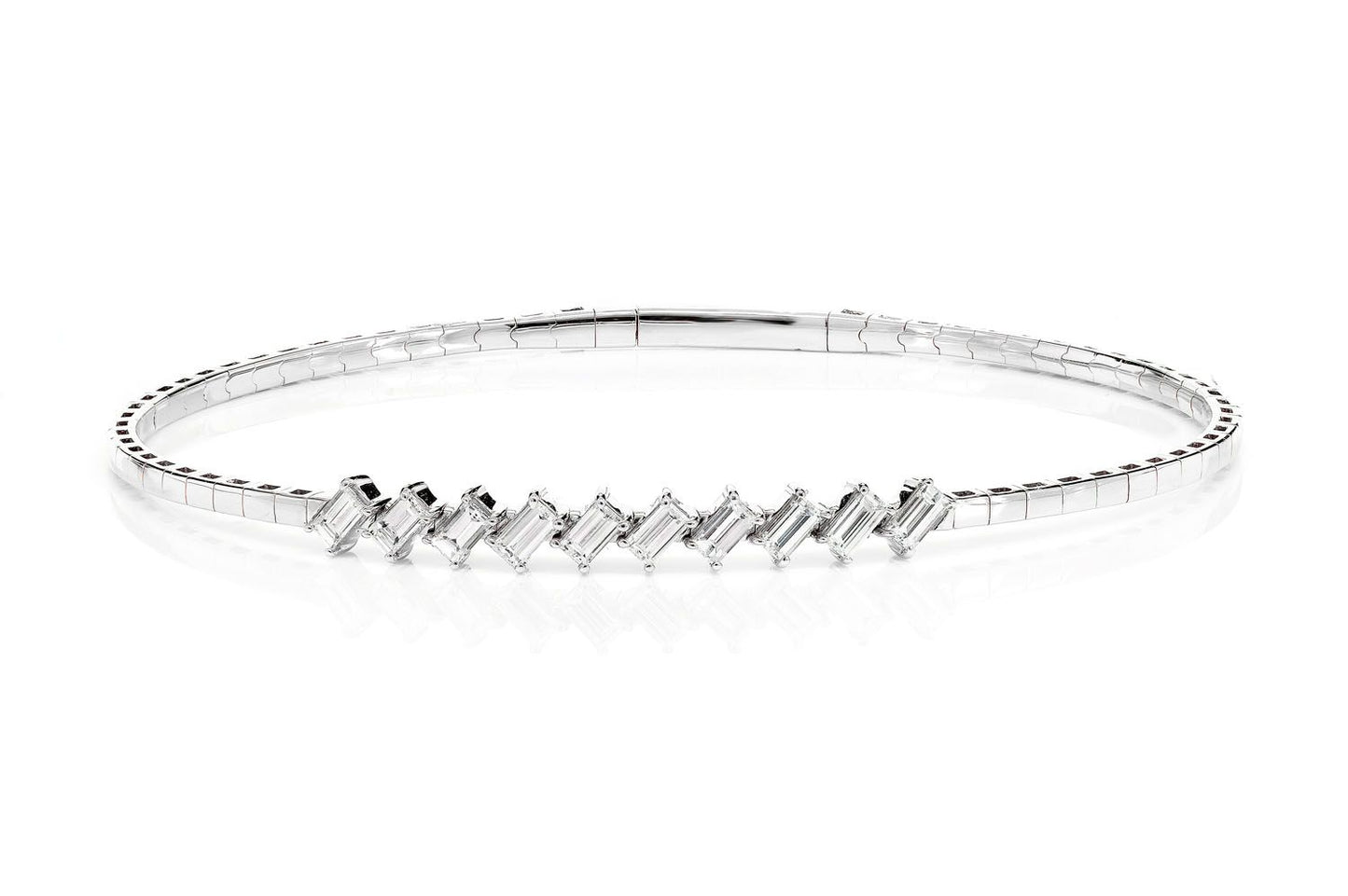 SLANTED BAGUETTE DIAMOND HINGE BRACELET 14K SOLID GOLD 0.90CTW