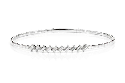 SLANTED BAGUETTE DIAMOND HINGE BRACELET 14K SOLID GOLD 0.90CTW