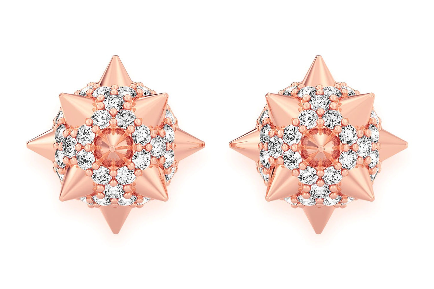 SPIKE BALL STUD DIAMOND EARRINGS 14K SOLID GOLD 0.40CTW