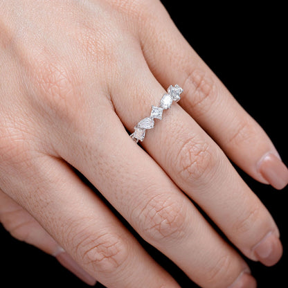 SEVEN STONE MULTI SHAPE DIAMOND BAND RING 14K SOLID GOLD 0.90CTW