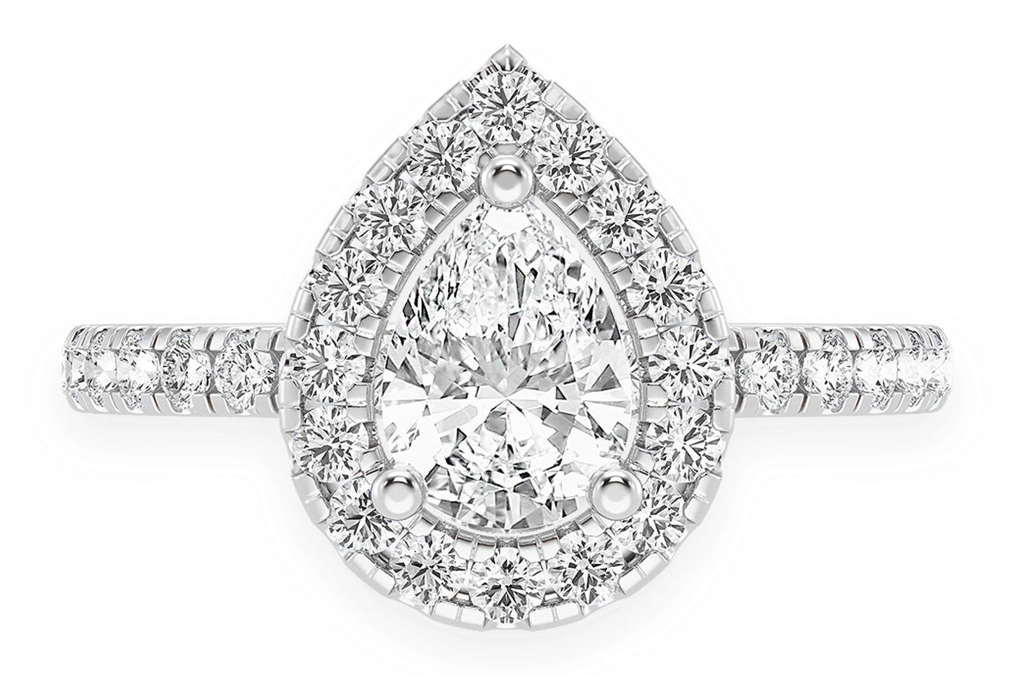 THAV - 0.75CT SOLITAIRE PEAR SHAPE HALO - DIAMOND ENGAGEMENT RING