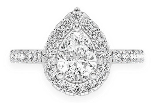 THAV - 0.75CT SOLITAIRE PEAR SHAPE HALO - DIAMOND ENGAGEMENT RING