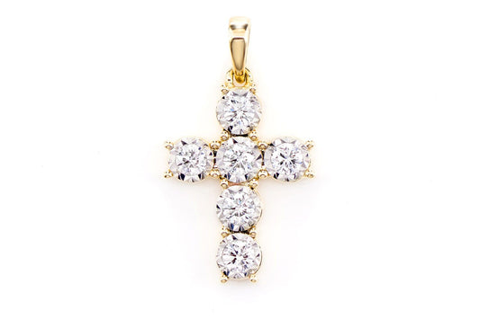 SIX STONE MIRACLE SET DIAMOND CROSS PENDANT 14K SOLID GOLD 0.33CTW