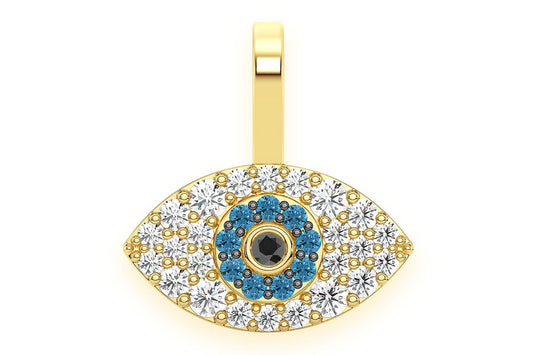 EVIL EYE DIAMOND PENDANT 14K SOLID GOLD 0.20CTW