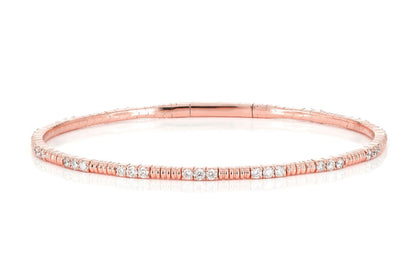 BEAD AND DIAMOND FLEX BANGLE BRACELET 14K SOLID GOLD 1.15CTW