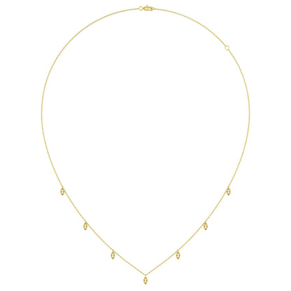 MARQUISE SHAPED DANGLING DIAMOND STATION NECKLACE 14K SOLID GOLD 0.12CTW