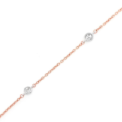 BEAD BEZEL DIAMOND STATION BRACELET 14K SOLID GOLD 0.10CTW