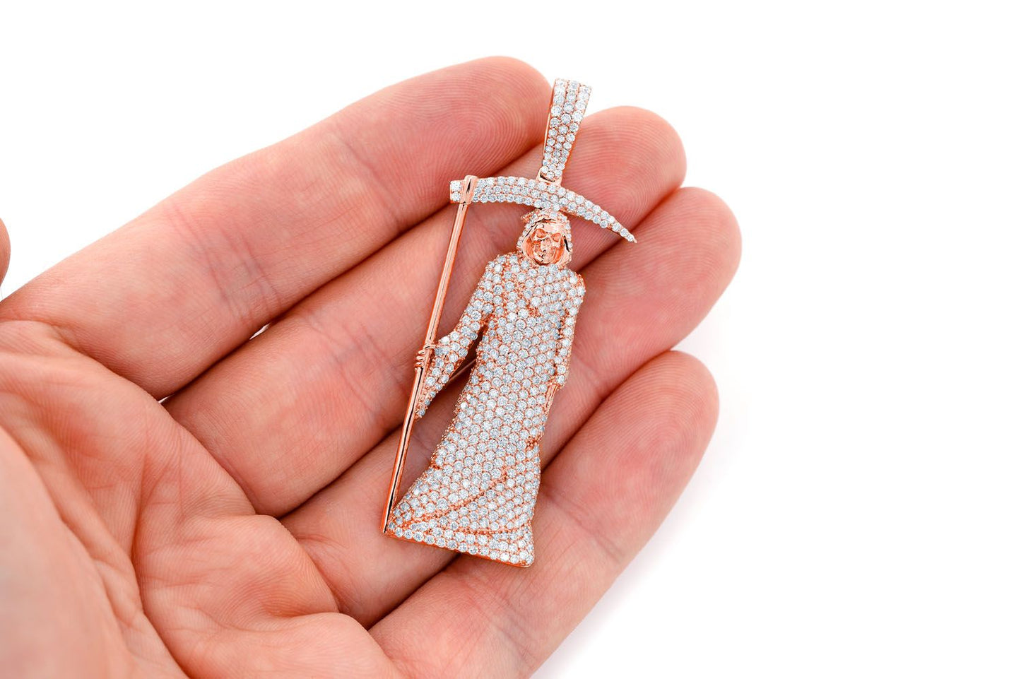 GRIM REAPER DIAMOND PENDANT 14K SOLID GOLD 4.50CTW