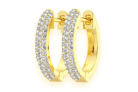 THREE ROW BUBBLY HOOP DIAMOND EARRINGS 14K SOLID GOLD 0.20CTW