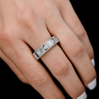 BORDER DETAIL GYPSY SET DIAMOND BAND RING 14K SOLID GOLD 0.45CTW
