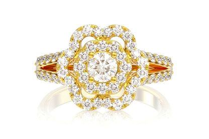 0.50CTW - FLOWER HALO SPLIT SHANK - DIAMOND ENGAGEMENT RING