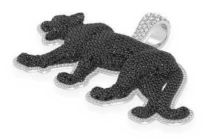 FULL BODY BLACK DIAMOND PANTHER PENDANT 14K SOLID GOLD 9.75CTW