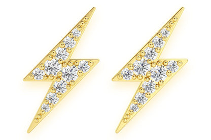 LIGHTNING BOLT STUD DIAMOND EARRINGS 14K SOLID GOLD 0.25CTW