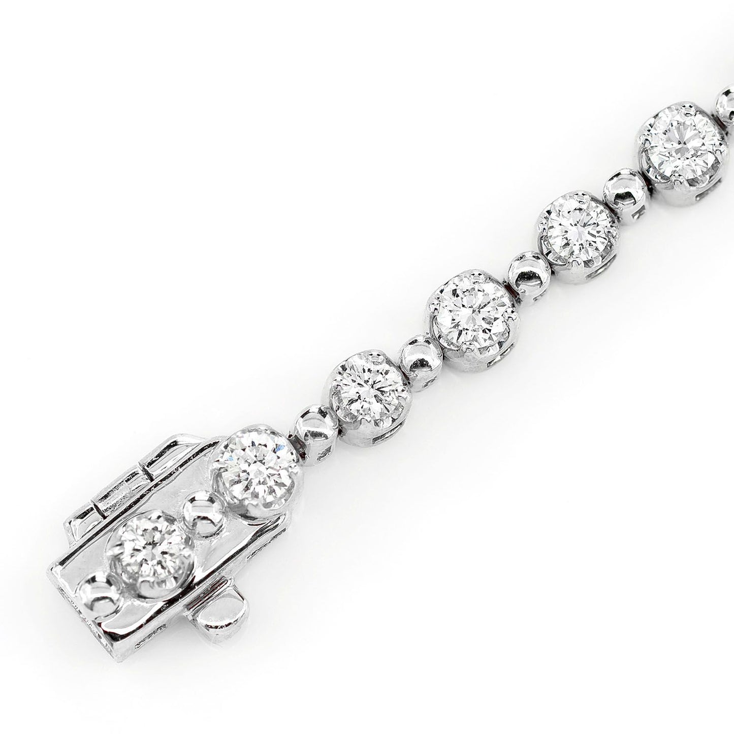 BEADED CROWN LINK DIAMOND BRACELET 14K SOLID GOLD 1.70CTW