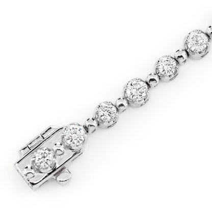 BEADED CROWN LINK DIAMOND BRACELET 14K SOLID GOLD 1.70CTW