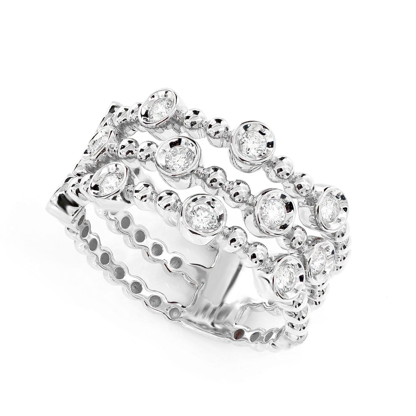 FOUR ROW SCATTERED BEADED BEZEL DIAMOND BAND RING 14K SOLID GOLD 0.35CTW