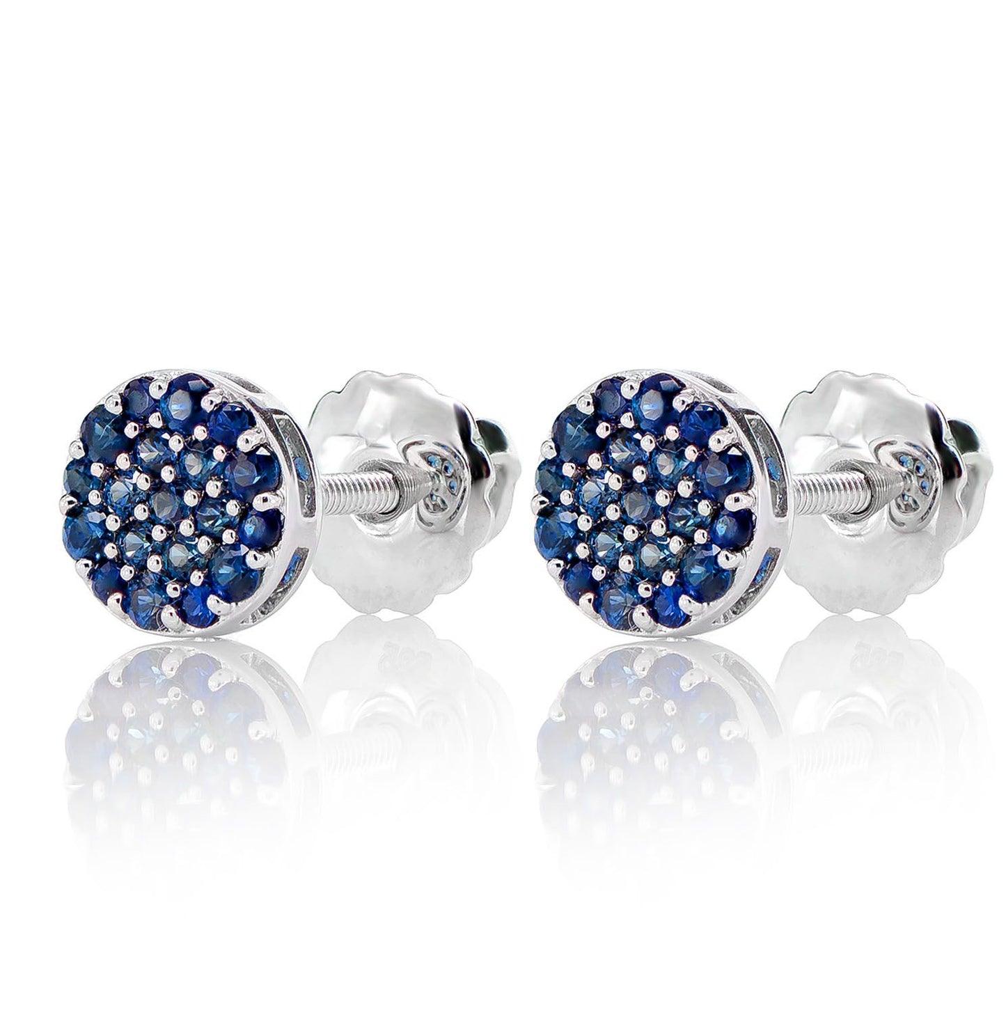 ROUND SAPPHIRE CLUSTER STUD EARRINGS 14K SOLID GOLD 0.30CTW