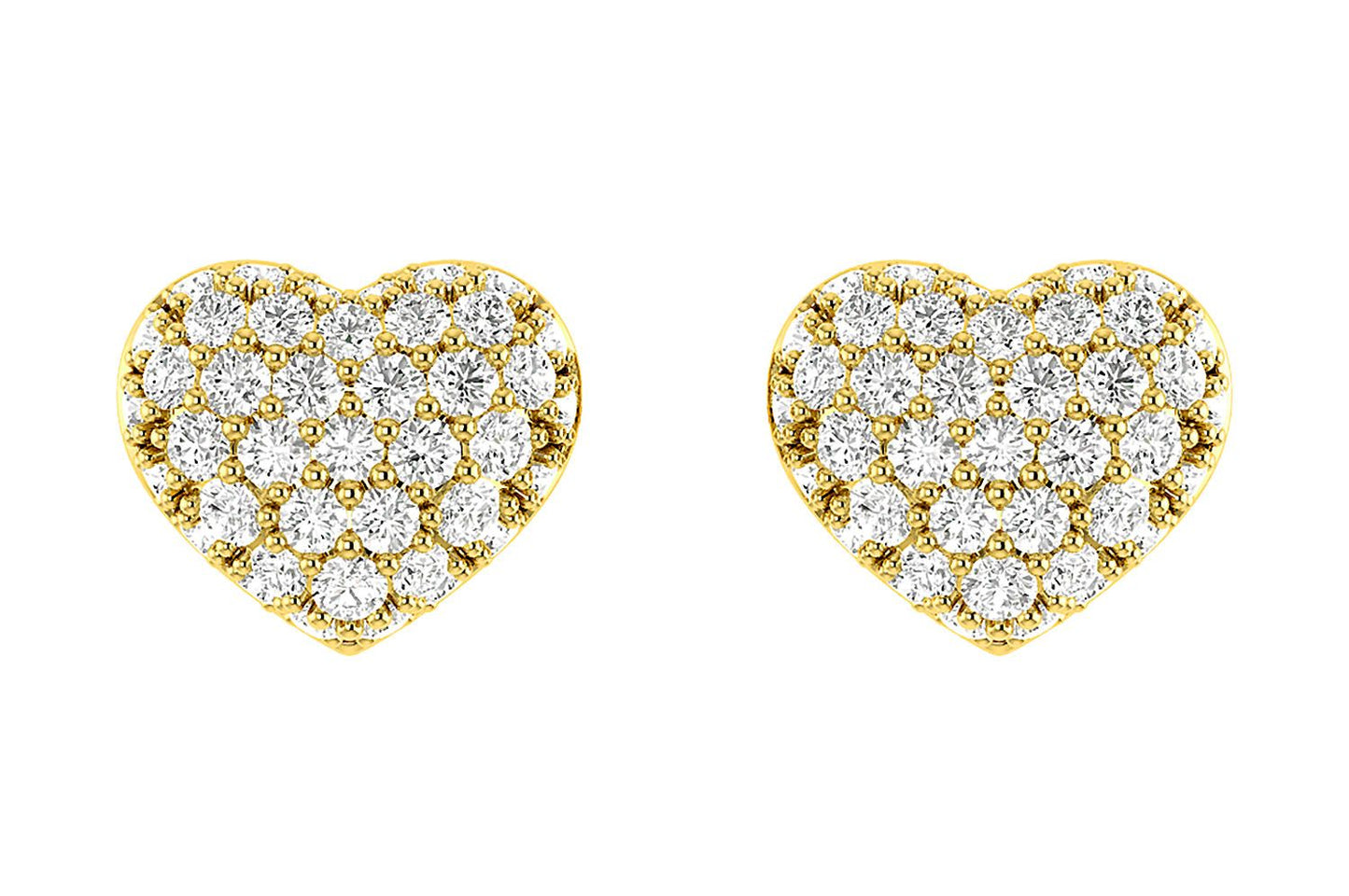 BUBBLY DIAMOND HEART STUD EARRINGS 14K SOLID GOLD 0.20CTW