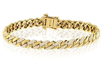 MIAMI CUBAN HALF LINK DIAMOND BRACELET 14K SOLID GOLD 0.85CTW