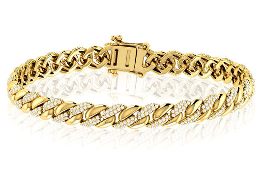 MIAMI CUBAN HALF LINK DIAMOND BRACELET 14K SOLID GOLD 0.85CTW
