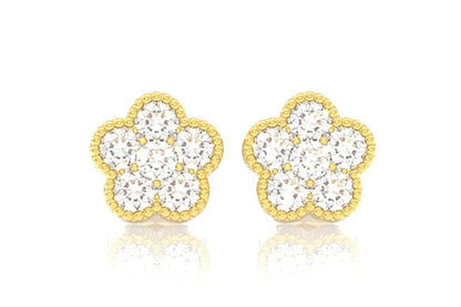 CERCEI ȘTIF CU TRIFOI ȘI DIAMANTE MILGRAIN, AUR MASIV DE 14K, 0.50CT