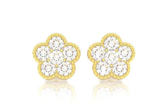 MILGRAIN DIAMOND CLOVER STUD EARRINGS 14K SOLID GOLD 0.50CTW