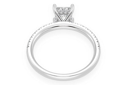 THINN - 0.75CT PRINCESS SOLITAIRE - ONE ROW UNDER HALO - DIAMOND ENGAGEMENT RING
