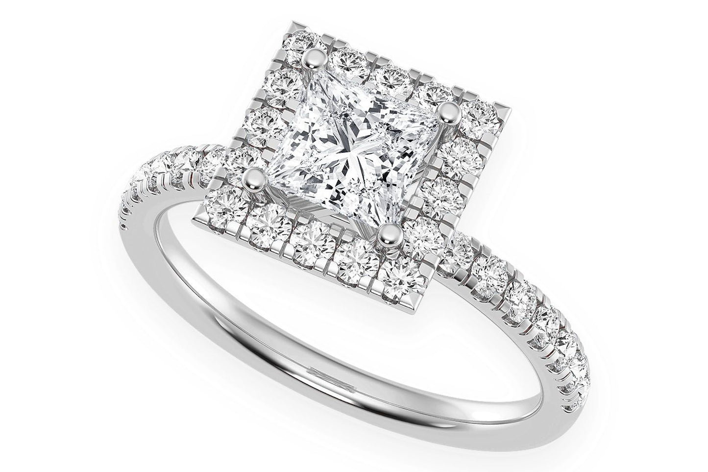 THAV - .75CT PRINCESS CUT - SCALLOP HALO ONE ROW- DIAMOND ENGAGEMENT RING