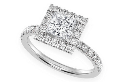 THAV - .75CT PRINCESS CUT - SCALLOP HALO ONE ROW- DIAMOND ENGAGEMENT RING